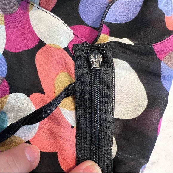 Anthropology Odille 100% Silk Tank Blouse Black Colorful Tiered Ruffles (size 6) - Picture 9 of 10